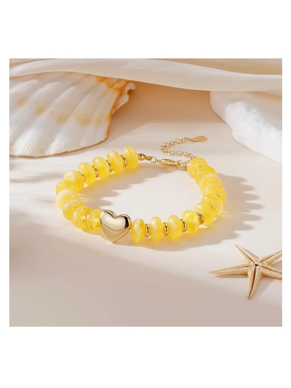 Boho Style Beaded Yellow/Gold Heart Adjustable Bracelet (NWT) - Picture 7 of 12